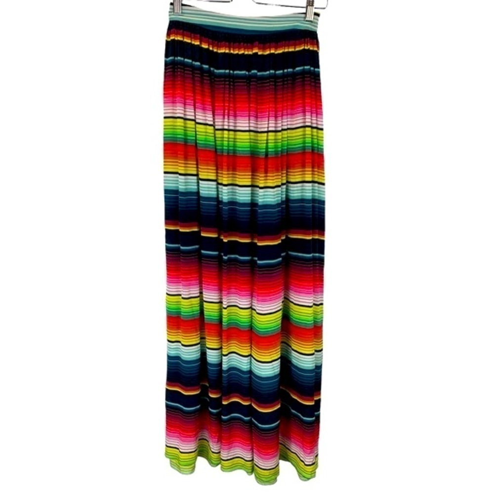 House of Holland Rainbow 100% Silk Striped Pleated Maxi Skirt sz US 6 / EU 34